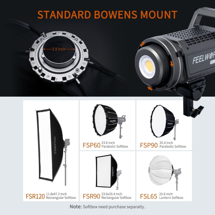 FEELWORLD FL225B 225W Bi-color Point Source Video Light, Bluetooth APP Control (UK Plug) - Shoe Mount Flashes by FEELWORLD | Online Shopping UK | buy2fix