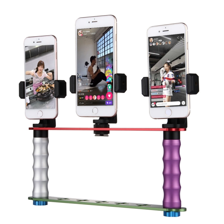 Smartphone Live Broadcast Bracket Dual Hand-held Selfie Mount Kits with 2x V-Bracket + 3x Phone Clips, For iPhone, Galaxy, Huawei, Xiaomi, HTC, Sony, Google and other Smartphones - Consumer Electronics by buy2fix | Online Shopping UK | buy2fix