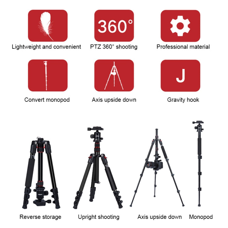 TRIOPO K2508S+B1S Adjustable Portable  Aluminum Alloy Tripod with Ball Head for SLR Camera(Red) - Camera Accessories by TRIOPO | Online Shopping UK | buy2fix