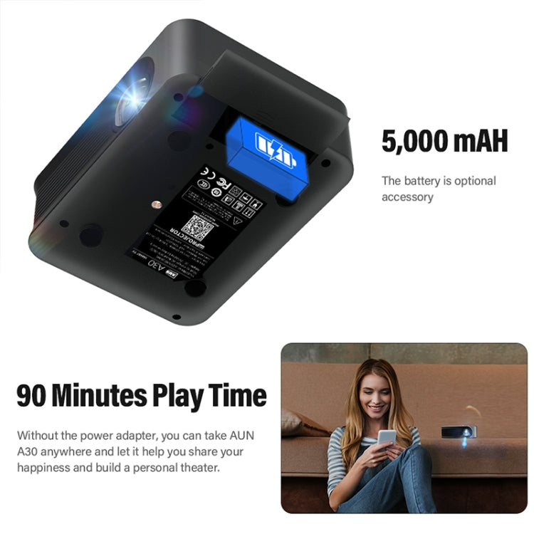 AUN A30C Pro 480P 3000 Lumens Sync Screen with Battery Version Portable Home Theater LED HD Digital Projector (UK Plug) - LED Projector by AUN | Online Shopping UK | buy2fix