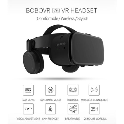 BOBOVR Z6 Virtual Reality 3D Video Glasses Suitable for 4.7-6.3 inch Smartphone with Bluetooth Headset (Black) - Consumer Electronics by buy2fix | Online Shopping UK | buy2fix