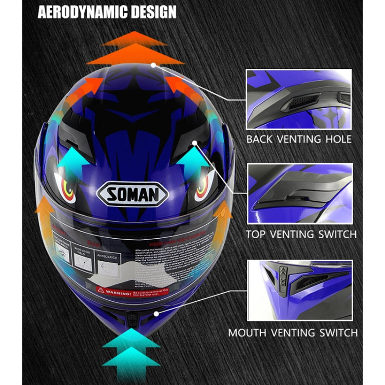 Soman 955 Skyeye Motorcycle Full / Open Face Bluetooth Helmet Headset Full Face, Supports Answer / Hang Up Calls(Black Blue) - Helmets by SOMAN | Online Shopping UK | buy2fix