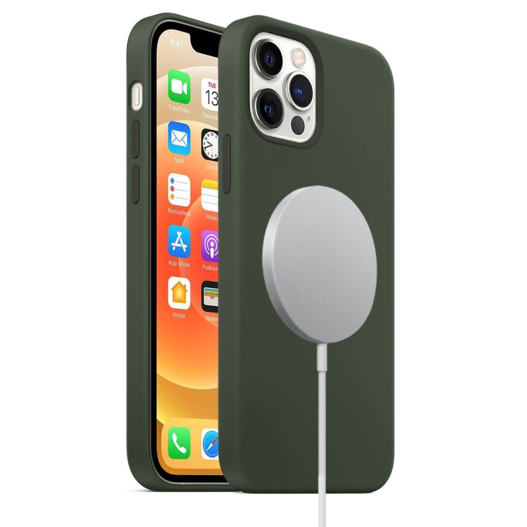 For iPhone 12 Pro Max Magnetic Liquid Silicone Full Coverage Shockproof Magsafe Case with Magsafe Charging Magnet(Deep Green) - iPhone 12 Pro Max Cases by buy2fix | Online Shopping UK | buy2fix