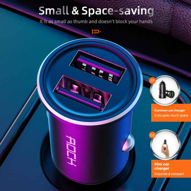 ROCK H11 4.8A 24W Mini Dual USB Car Charger(Black) - Car Charger by ROCK | Online Shopping UK | buy2fix