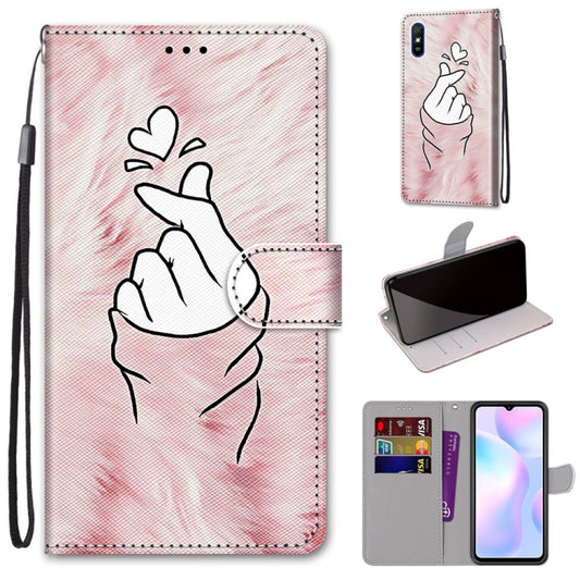 For Xiaomi Redmi 9A Coloured Drawing Cross Texture Horizontal Flip PU Leather Case with Holder & Card Slots & Wallet & Lanyard(Pink Hands Heart) - Xiaomi Cases by buy2fix | Online Shopping UK | buy2fix
