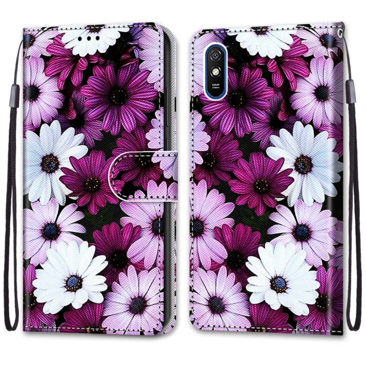 For Xiaomi Redmi 9A Coloured Drawing Cross Texture Horizontal Flip PU Leather Case with Holder & Card Slots & Wallet & Lanyard(Chrysanthemum Pink White Purple) - Xiaomi Cases by buy2fix | Online Shopping UK | buy2fix