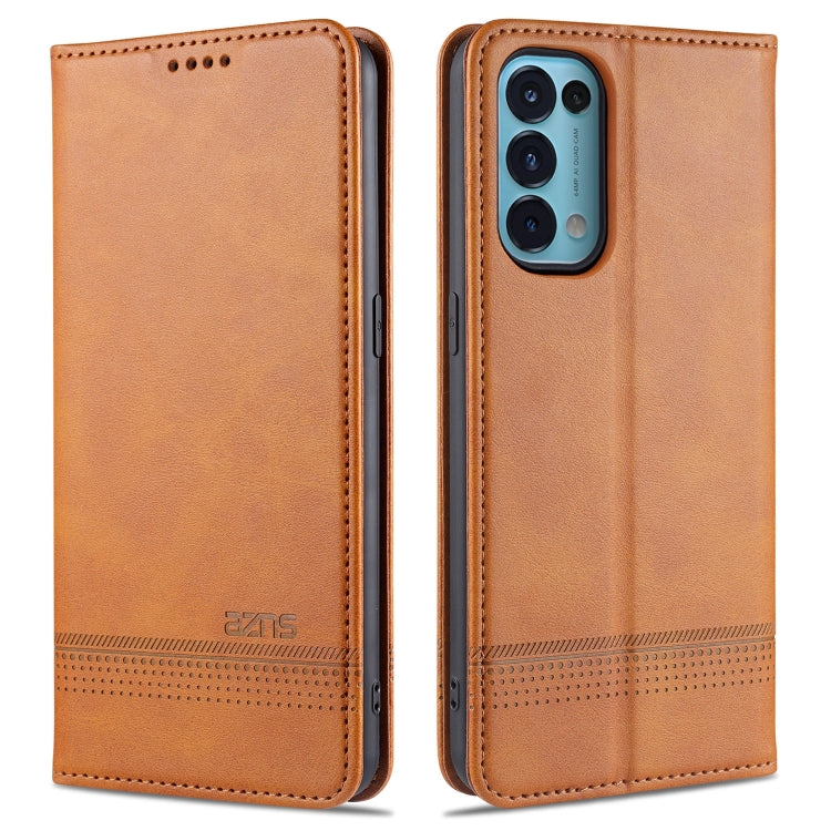 For Oppo Reno5 5G AZNS Magnetic Calf Texture Horizontal Flip Leather Case with Card Slots & Holder & Wallet(Light Brown) - OPPO Cases by AZNS | Online Shopping UK | buy2fix