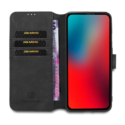 For iPhone 12 / 12 Pro DG.MING Retro Oil Side Horizontal Flip Case with Holder & Card Slots & Wallet(Black) - iPhone 12 / 12 Pro Cases by DG.MING | Online Shopping UK | buy2fix