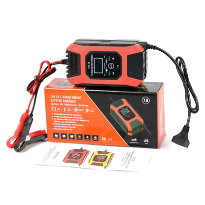 FOXSUR Car / Motorcycle Repair Charger 12V 7A 7-stage + Multi-battery Mode Lead-acid Battery Charger, Plug Type:EU Plug(Red) - In Car by FOXSUR | Online Shopping UK | buy2fix