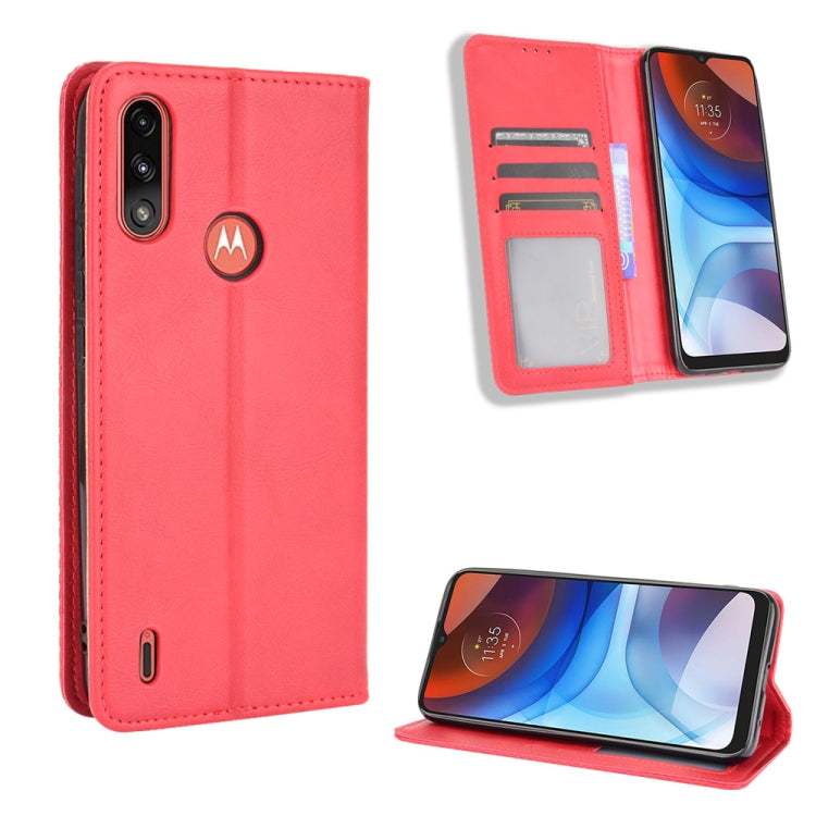 For Motorola Moto E7 Power Magnetic Buckle Retro Texture Horizontal Flip Leather Case with Holder & Card Slots & Photo Frame(Red) - Mobile Accessories by buy2fix | Online Shopping UK | buy2fix