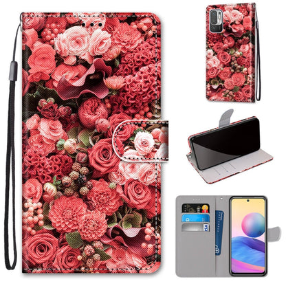 For Xiaomi Redmi Note 10 5G Coloured Drawing Cross Texture Horizontal Flip PU Leather Case with Holder & Card Slots & Wallet & Lanyard(Pink Rose Garden) - Xiaomi Cases by buy2fix | Online Shopping UK | buy2fix