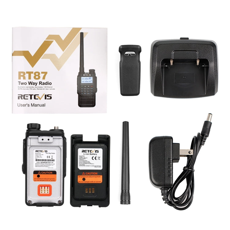 RETEVIS RT87 136-174MHz + 400-480MHz 128CHS Waterproof Dual Band DTMF Two Way Radio Handheld Walkie Talkie, US Plug - Handheld Walkie Talkie by RETEVIS | Online Shopping UK | buy2fix