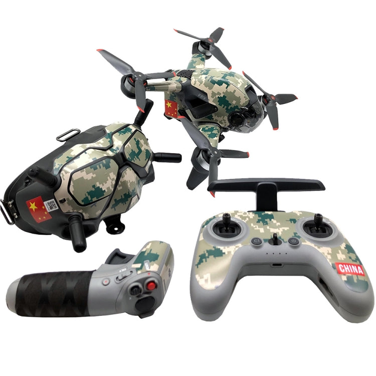 FPV-TZ-SF 4 in 1 Waterproof Anti-Scratch Decal Skin Wrap Stickers Personalized Film Kits for DJI FPV Drone & Goggles V2 & Remote Control & Rocker(Camouflage Green) - DJI & GoPro Accessories by buy2fix | Online Shopping UK | buy2fix