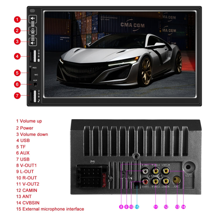 A2821 Car 7 inch Screen HD MP5 Player, Support Bluetooth / FM with Remote Control, Style:Standard + 8LEDs Light Camera - In Car by buy2fix | Online Shopping UK | buy2fix