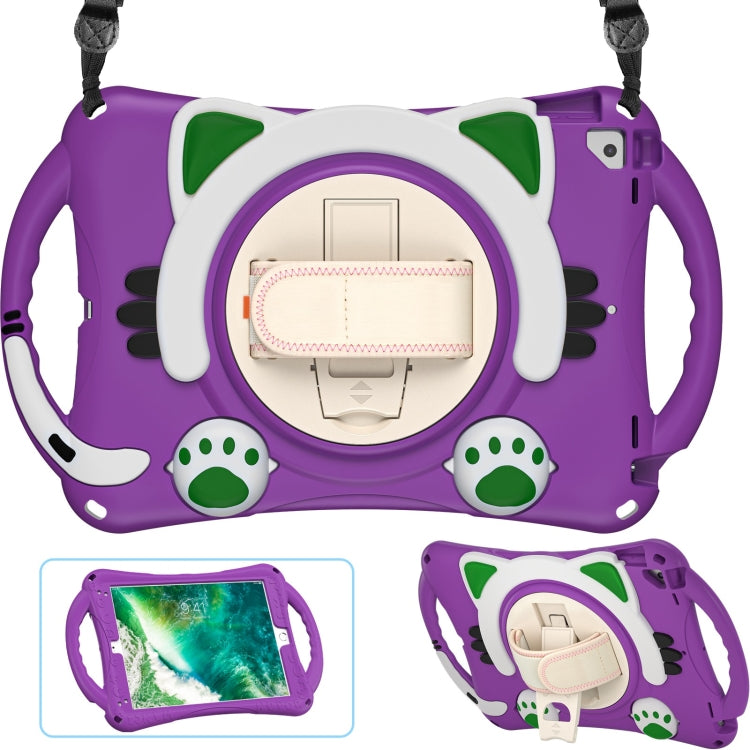 Cute Cat King Kids Shockproof Silicone Tablet Case with Holder & Shoulder Strap & Handle For iPad 9.7 2018 / 2017 / Air / Air 2 / Pro 9.7(Purple) - iPad 9.7 (2018) & (2017) Cases by buy2fix | Online Shopping UK | buy2fix