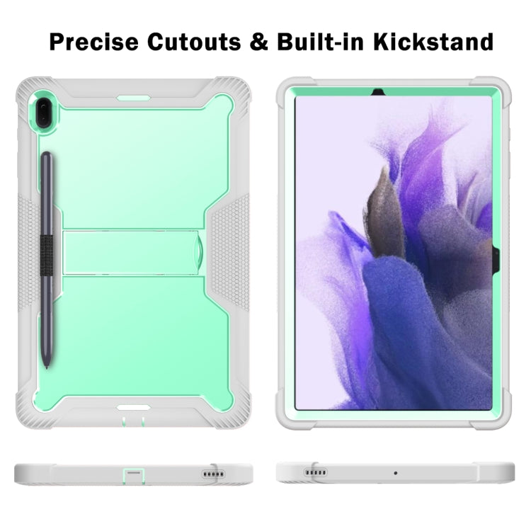 For Samsung Galaxy Tab S7 FE Silicone + PC Shockproof Protective Case with Holder(Gray + Green) - Other Galaxy Tab PC by buy2fix | Online Shopping UK | buy2fix