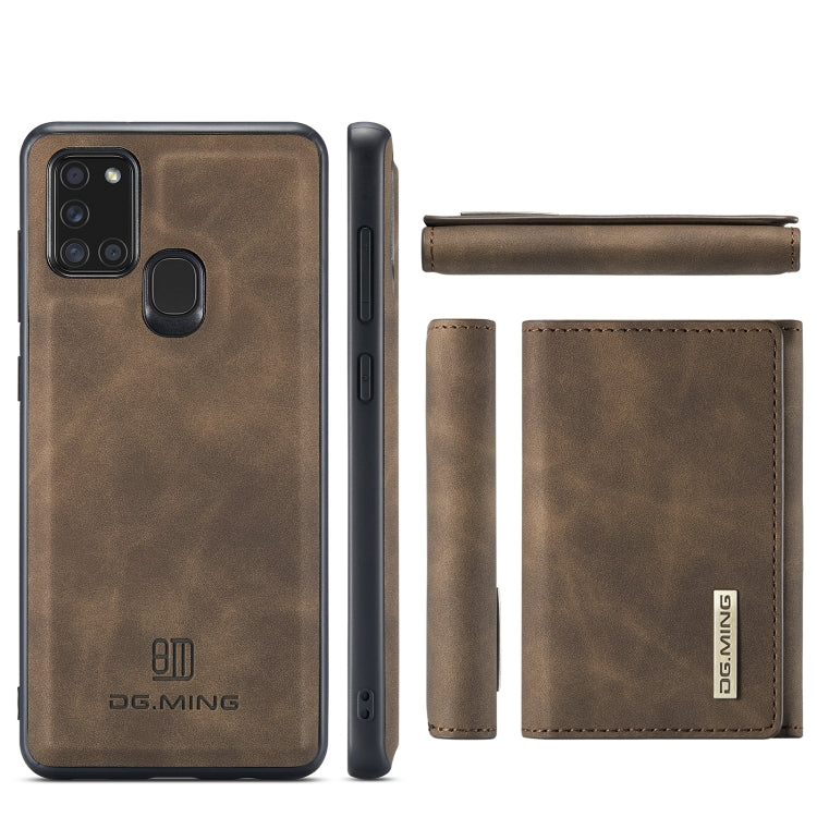 For Samsung Galaxy A21s DG.MING M1 Series 3-Fold Multi Card Wallet  Back Cover Shockproof Case with Holder Function(Coffee) - Galaxy Phone Cases by DG.MING | Online Shopping UK | buy2fix