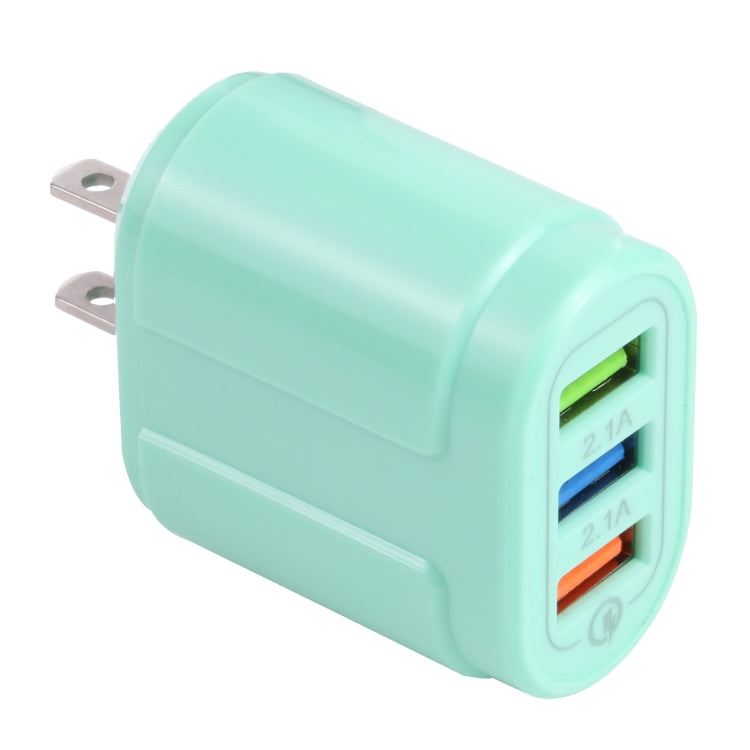 13-222 QC3.0 USB + 2.1A Dual USB Ports Macarons Travel Charger, US Plug(Green) - Mobile Accessories by buy2fix | Online Shopping UK | buy2fix