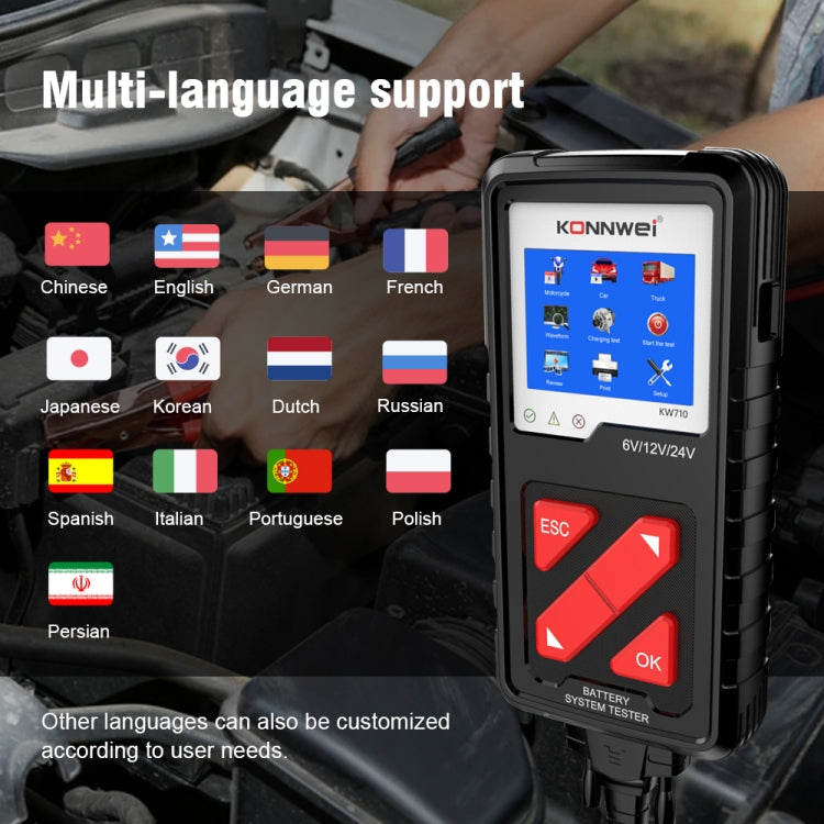 KONNWEI KW710 Car 3.2 inch 6V-24V Lead-acid Battery Tester Support 13 Languages - Code Readers & Scan Tools by KONNWEI | Online Shopping UK | buy2fix