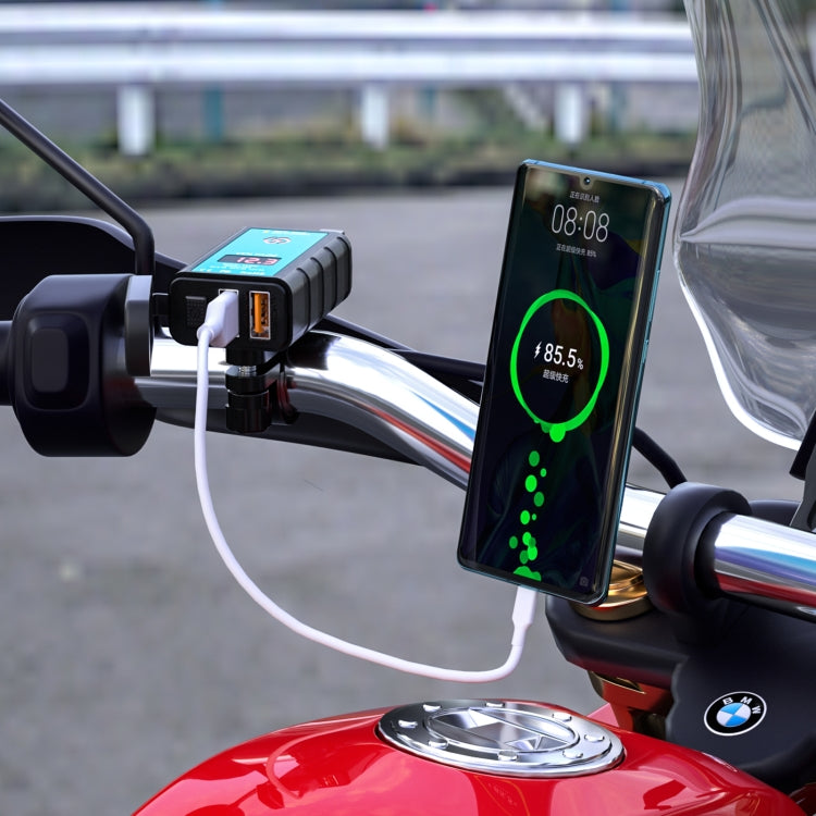 WUPP ZH-1422A3 DC12-24V Motorcycle Square Dual USB Fast Charging Charger with Switch + Voltmeter + Integrated SAE Socket + 1.4m OT Terminal Cable - In Car by WUPP | Online Shopping UK | buy2fix