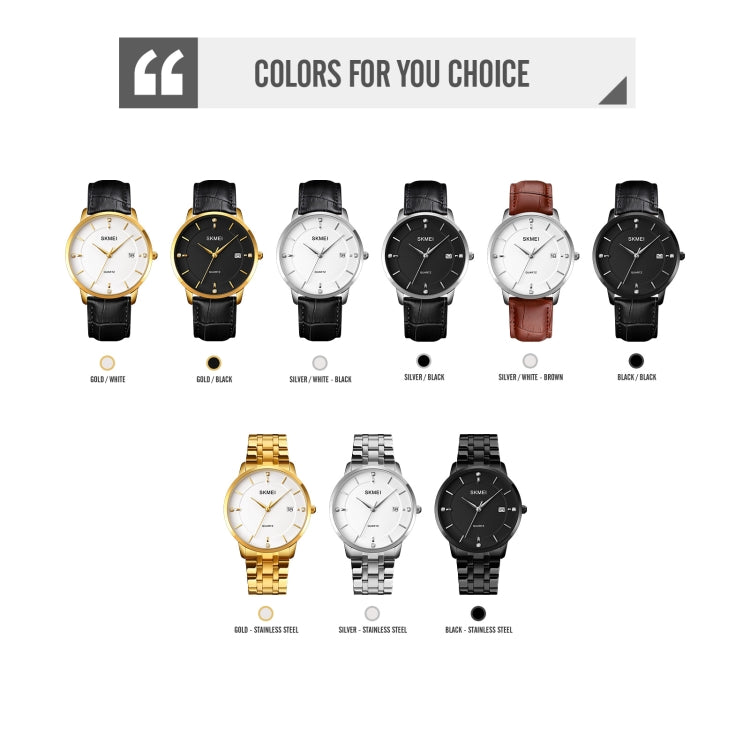 SKMEI 1801 Men Casual Calendar Quartz Watch(Silver Steel Belt) - Metal Strap Watches by SKMEI | Online Shopping UK | buy2fix