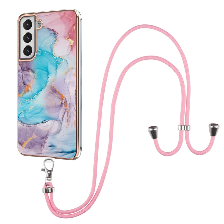 For Samsung Galaxy S21 FE Electroplating Pattern IMD TPU Shockproof Case with Neck Lanyard(Milky Way Blue Marble) - Samsung Accessories by buy2fix | Online Shopping UK | buy2fix