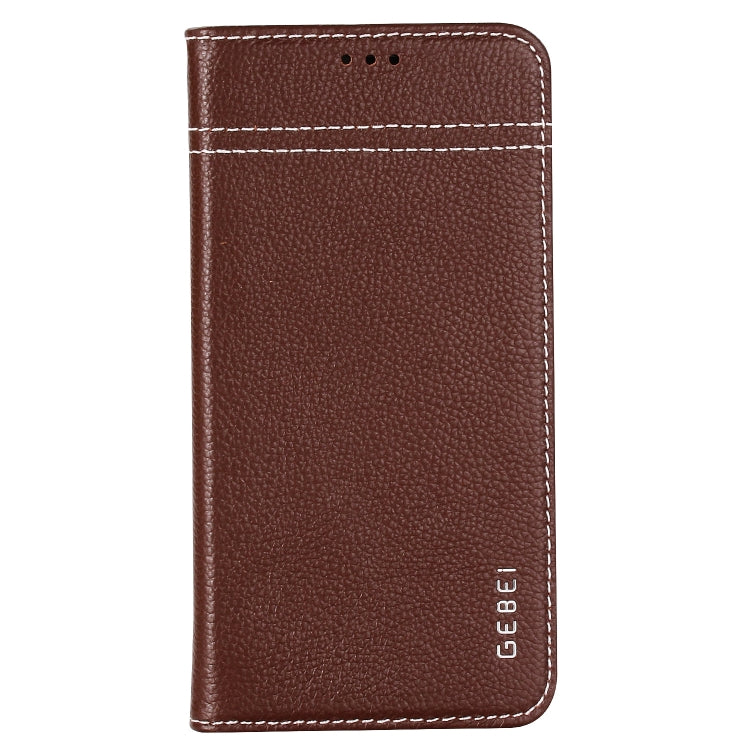 For iPhone XS / X GEBEI Top-grain Leather Horizontal Flip Protective Case with Holder & Card Slots(Brown) - More iPhone Cases by GEBEI | Online Shopping UK | buy2fix