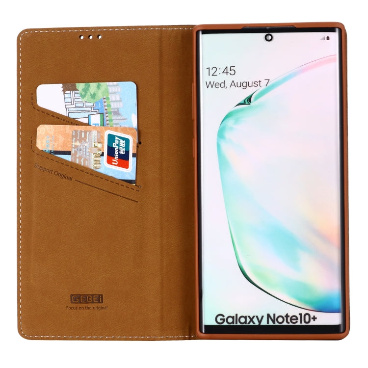 For Galaxy Note 10  GEBEI Top-grain Leather Horizontal Flip Protective Case with Holder & Card Slots(Brown) - Galaxy Phone Cases by GEBEI | Online Shopping UK | buy2fix