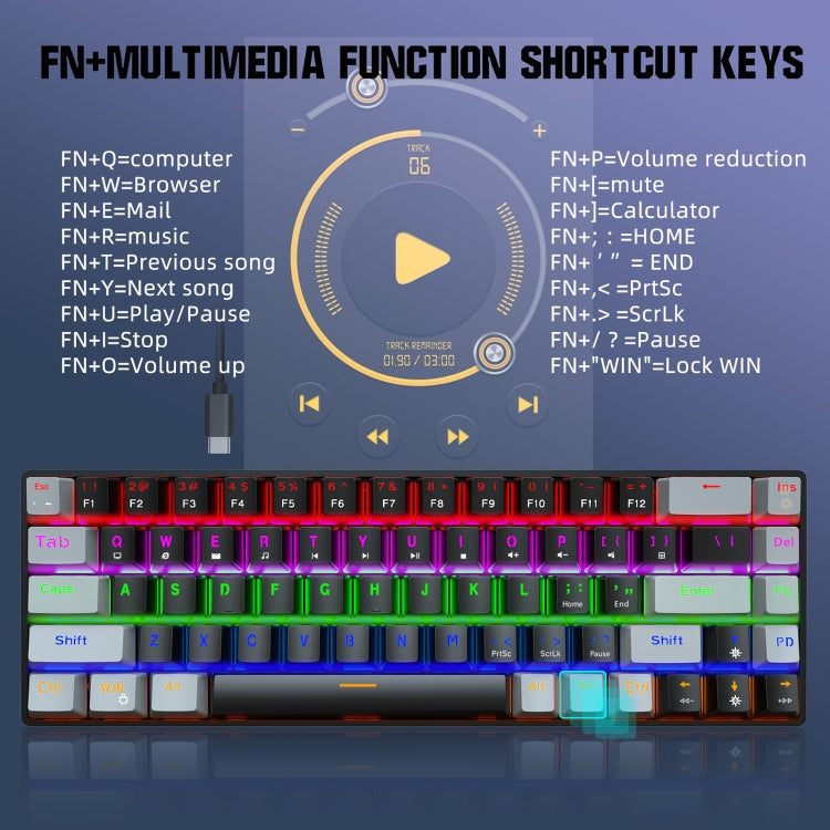 HXSJ V800 68 Keys Type-C Wired Cool Backlight Mechanical Keyboard(Blue Shaft) - Wired Keyboard by HXSJ | Online Shopping UK | buy2fix