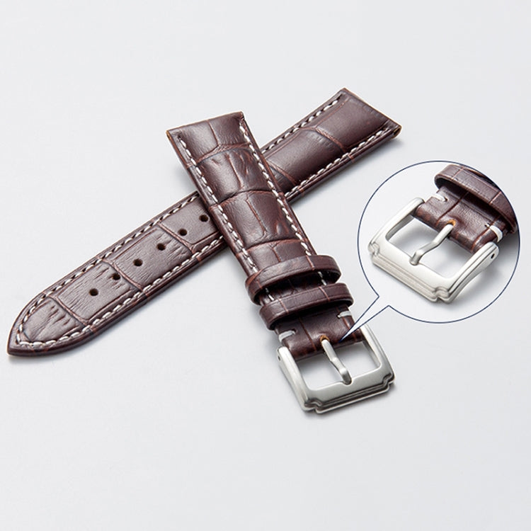 20mm Calf Leather Watch Band(Brown White Lines) - Smart Wear by buy2fix | Online Shopping UK | buy2fix