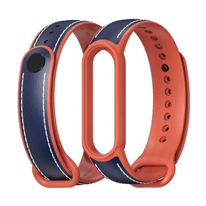 For Xiaomi Mi Band 5/6/7 MIJOBS TPU + Leather Watch Band(Blue+Orange) - Watch Bands by MIJOBS | Online Shopping UK | buy2fix