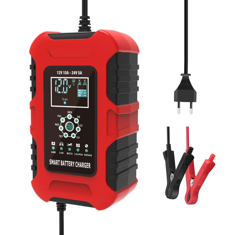 FOXSUR 10A 12V 7-segment Motorcycle / Car Smart Battery Charger, Plug Type:EU Plug(Red) - Battery Charger by FOXSUR | Online Shopping UK | buy2fix