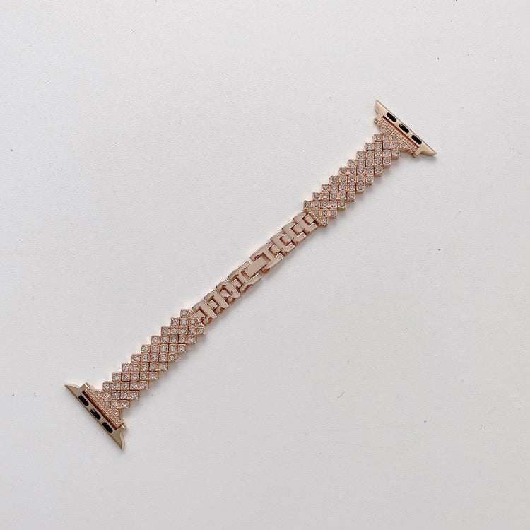 Rhombus Full Diamond Metal Wrist Strap Watch Band + Case For Apple Watch Series 3 & 2 & 1 38mm(Rose Gold) - Smart Wear by buy2fix | Online Shopping UK | buy2fix