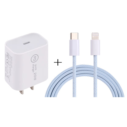 SDC-20W PD USB-C / Type-C Travel Charger + 1m 20W USB-C / Type-C to 8 Pin Data Cable Set, US Plug(Blue) - Mobile Accessories by buy2fix | Online Shopping UK | buy2fix