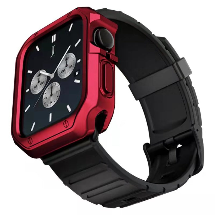 Silicone Watch Band + Watch Case Set For Apple Watch Series 7 45mm(Black Red) - Smart Wear by buy2fix | Online Shopping UK | buy2fix