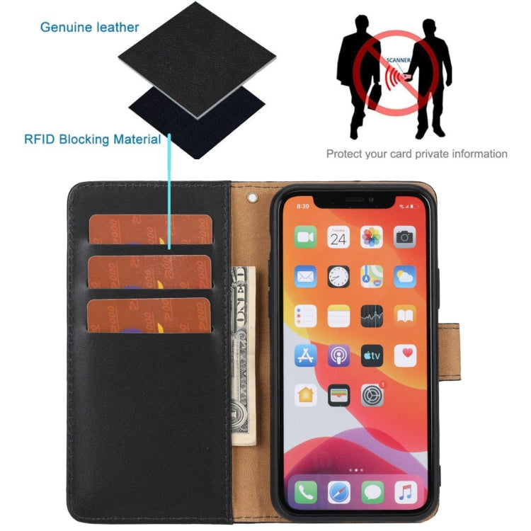 For iPhone 11 Pro Plain Weave Cowhide Genuine Leather Phone Case (Black) - iPhone 11 Pro Cases by buy2fix | Online Shopping UK | buy2fix