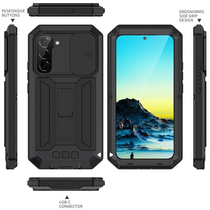 For Samsung Galaxy S22+ 5G R-JUST Sliding Camera Metal + Silicone Holder Phone Case(Black) - Samsung Accessories by R-JUST | Online Shopping UK | buy2fix