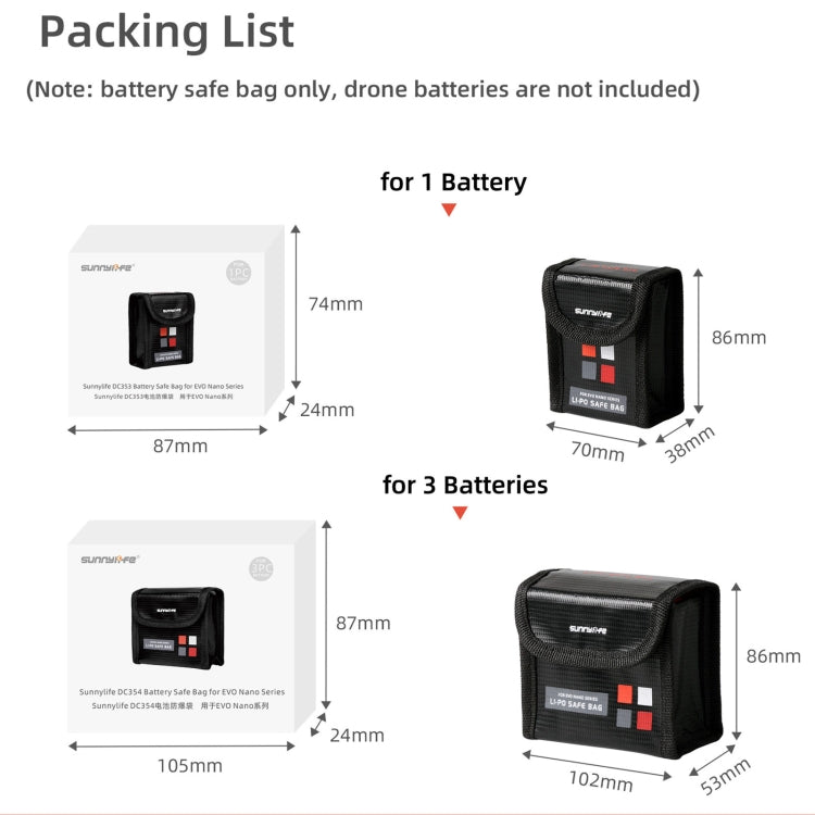 Sunnylife EVO-DC354 3 in 1 Battery Explosion-proof Bag for EVO Nano - Carry Cases by Sunnylife | Online Shopping UK | buy2fix