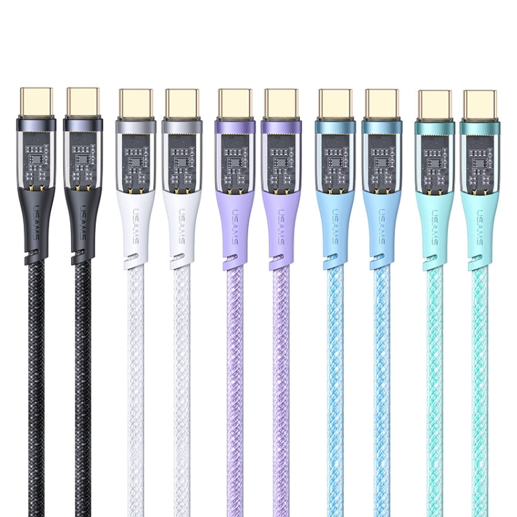 USAMS US-SJ574 Type-C / USB-C to Type-C / USB-C PD 100W Aluminum Alloy Transparent Charging Cata Cable, Length: 1.2m(Blue) -  by USAMS | Online Shopping UK | buy2fix