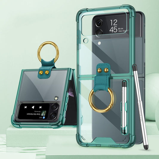 For Samsung Galaxy Z Flip3 5G GKK Shockproof Airbag Phone Case with Ring Holder & Stylus Pen(Transparent Green) - Galaxy Phone Cases by GKK | Online Shopping UK | buy2fix