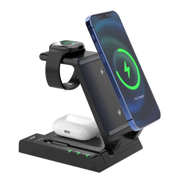 D2 15W Max 6 in 1 Multifunction Fast Wireless Charger Holder(Black) - Apple Accessories by buy2fix | Online Shopping UK | buy2fix