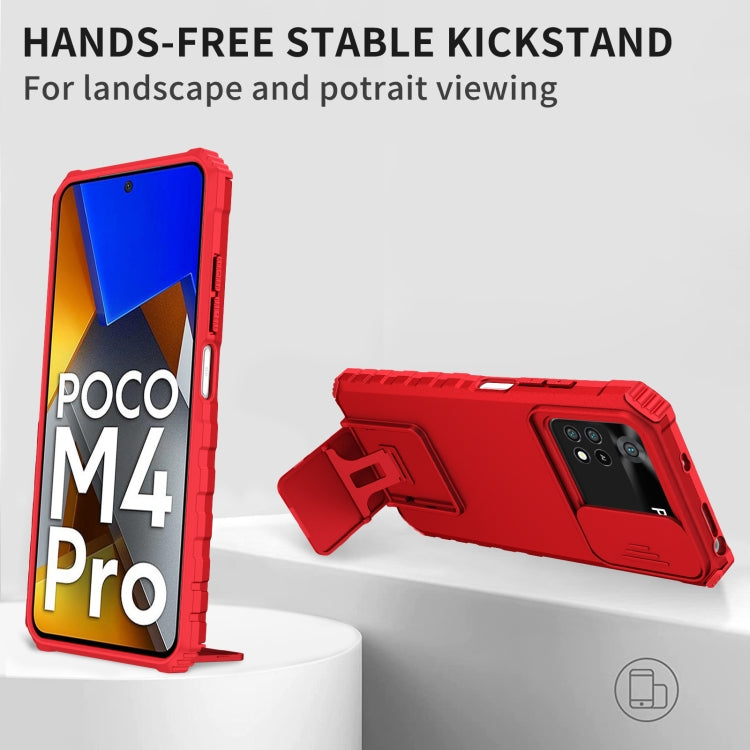 For Xiaomi Poco M4 Pro 4G Stereoscopic Holder Sliding Camshield Phone Case(Red) - Xiaomi Cases by buy2fix | Online Shopping UK | buy2fix