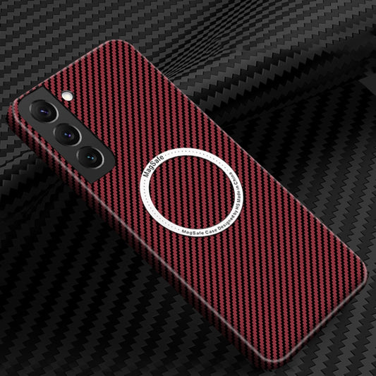 For Samsung Galaxy S22 5G Carbon Fiber Texture MagSafe Magnetic Phone Case(Red) - Galaxy S22 5G Cases by buy2fix | Online Shopping UK | buy2fix