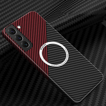 For Samsung Galaxy S22 5G Carbon Fiber Texture MagSafe Magnetic Phone Case(Black Red) - Galaxy S22 5G Cases by buy2fix | Online Shopping UK | buy2fix