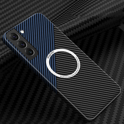 For Samsung Galaxy S22 Plus 5G Carbon Fiber Texture MagSafe Magnetic Phone Case(Black Blue) - Galaxy S22+ 5G Cases by buy2fix | Online Shopping UK | buy2fix