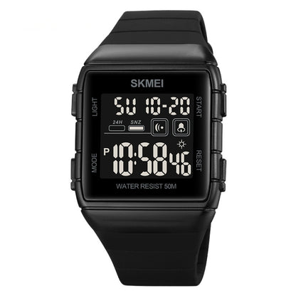 SKMEI 1960 Stainless Steel Buckle Silicone Strap Waterproof Electronic Watch(Black and Black Machine) - Silicone Strap Watches by SKMEI | Online Shopping UK | buy2fix