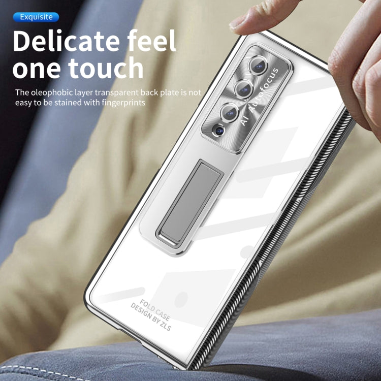 For Samsung Galaxy Z Fold3 5G Magnetic Hinges Plating Phone Case with Holder(Silver) - Galaxy Phone Cases by buy2fix | Online Shopping UK | buy2fix