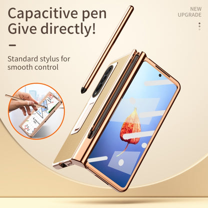 For Samsung Galaxy Z Fold4 Litchi Texture Leather Hinged Electroplated Phone Case with Pen(Gold) - Galaxy Z Fold4 5G Cases by buy2fix | Online Shopping UK | buy2fix