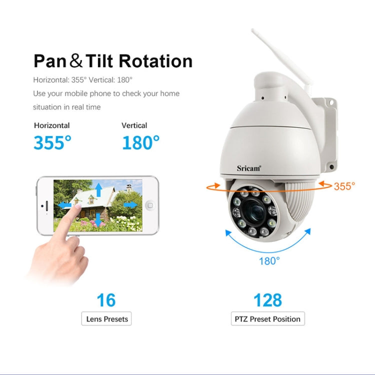 Sricam SP008C 5MP 10X Zoom IP66 Waterproof CCTV WiFi IP Camera Monitor, Plug Type:UK Plug(White) - Security by Sricam | Online Shopping UK | buy2fix