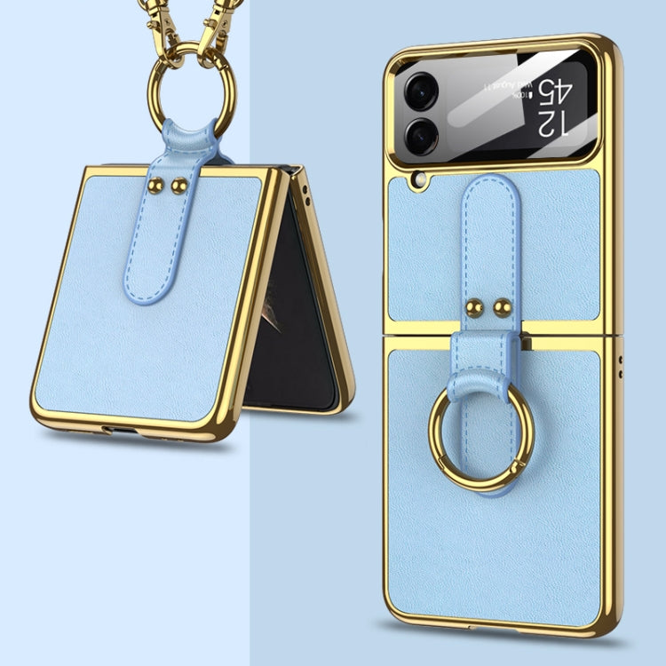For Samsung Galaxy Z Flip4 GKK Plating + Leather Phone Case with Ring & Strap(Blue) - Galaxy Z Flip4 5G Cases by GKK | Online Shopping UK | buy2fix